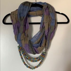 Anthropologie plaid infinity scarf with beading